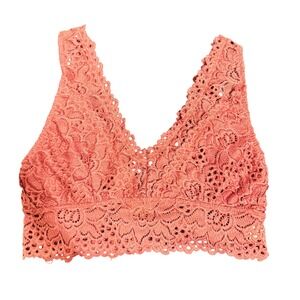 Altar'd State Intimates Womens Large Floral Lace V-Neck Bralette Rose Pink